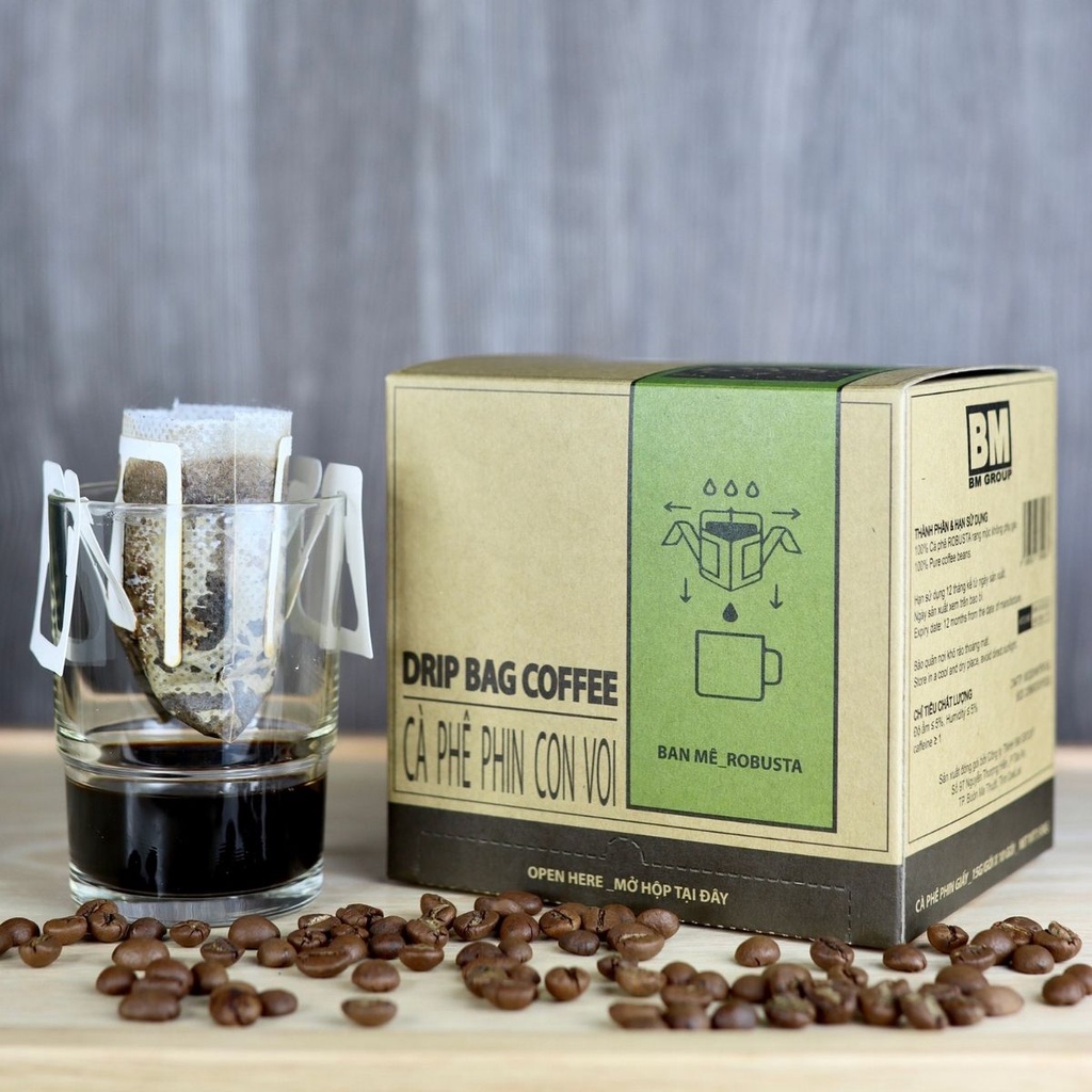 Cà Phê Phin Giấy - Hộp 10 Phin - BM BAN MÊ, hạt cà robusta hái chín, rang mộc, nguyên chất - BM GROUP | BigBuy360 - bigbuy360.vn