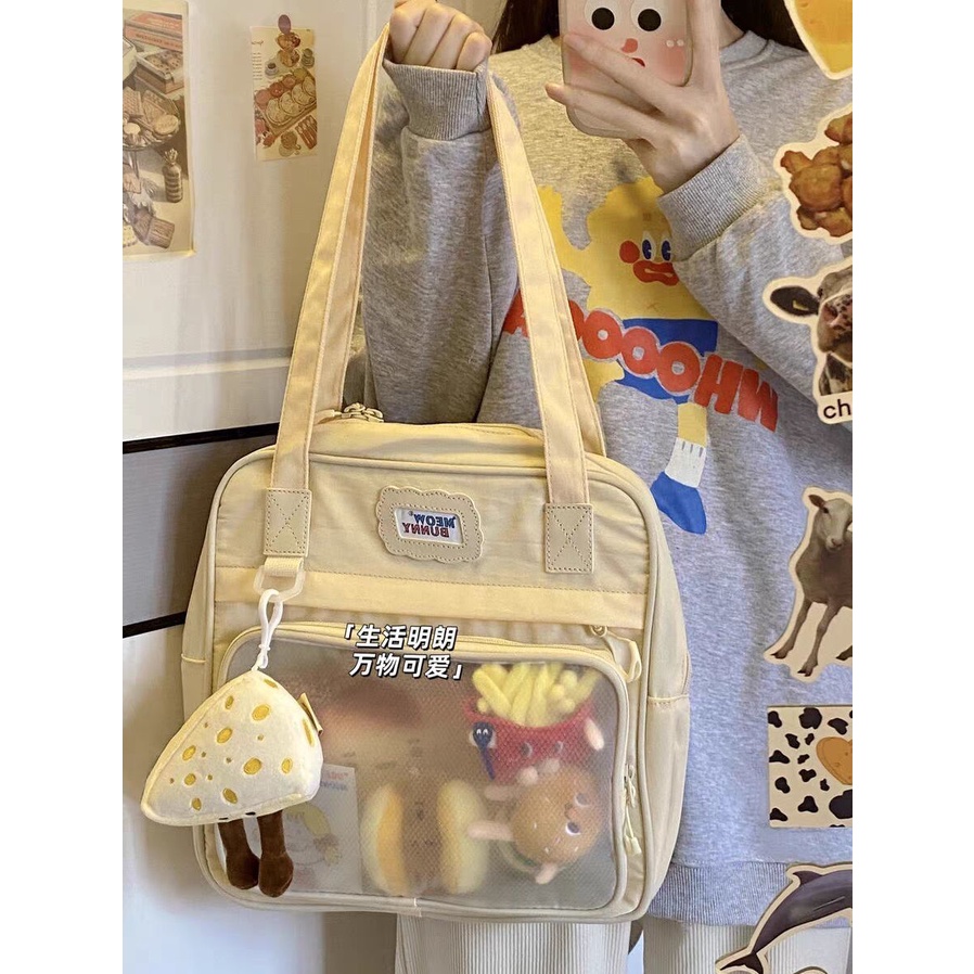 Túi tote Đeo Vai Vải canvas Sức Chứa Lớn Hình Mèo meowbunny Tráng Miệng Cho Nữ Sinh Đại Học