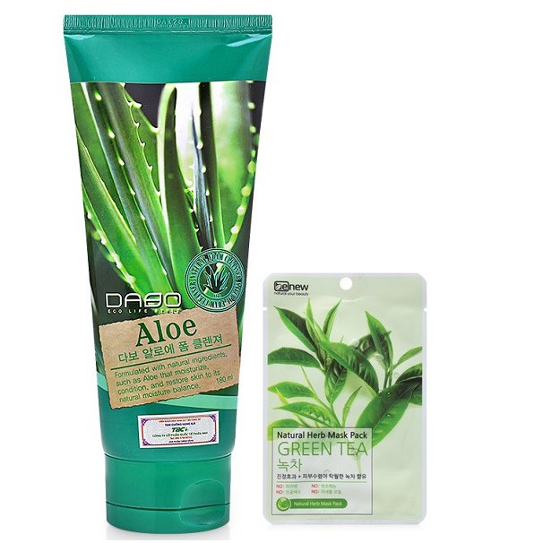 [ Hàng Chính Hãng]- [BỘ 2] Sữa Rửa Mặt Trắng Mịn Da Lô Hội DABO ALOE Hàn quốc (180ml/ Hộp) Và 1 Mặt Nạ Benew ( 22g/gói)