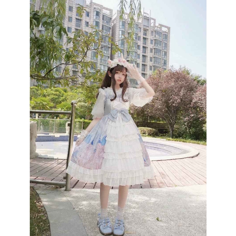 Đầm lolita chính hãng thiết kế bán chạy ~ Nhà máy sản xuất ở thành phố bầu trời có dây đeo