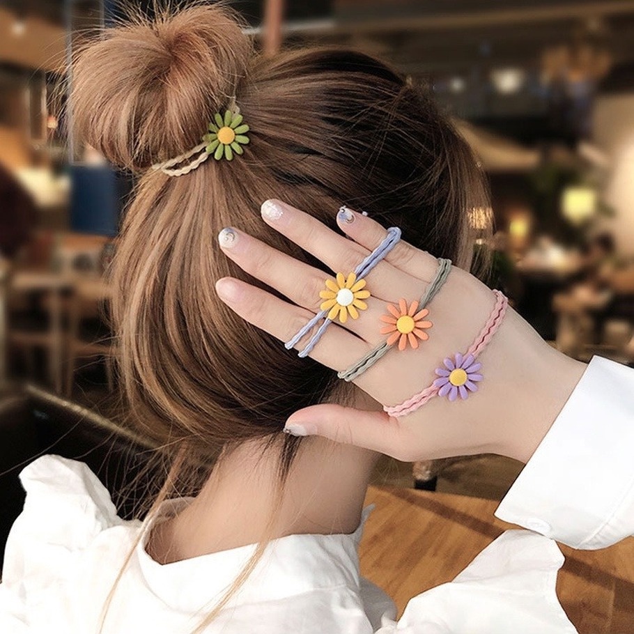 Dây Cột Tóc Cao Cấp In Họa Tiết Hoa Cúc Nhỏ Dễ Thương Phong Cách Hàn Quốc Thời Trang Cho Nữ