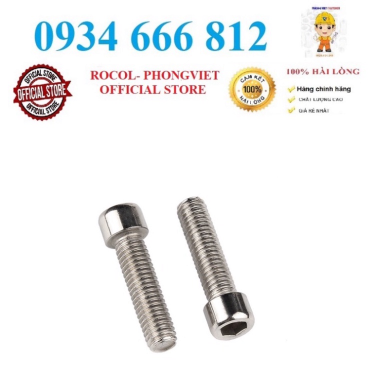 Bulong lục giác chìm đầu trụ M6 inox 201,M6X10, M6X12, M6X16, M6X20,M6X30,M6X40,M6X50