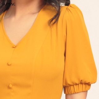 Đầm cổ V tay thun GUMAC DA416_VANG