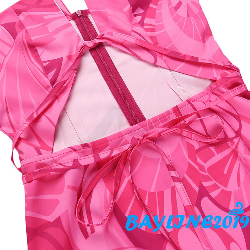 Đầm Dài Cổ Yếm Xẻ Tà Hở Lưng In Họa Tiết Hoa Quyến Rũ Cho Nữ