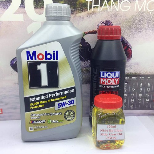 Nhớt Mobil 1 5W30 Gold 946ml và nhớt láp Liqui Moly 75W90 tổng hợp toàn phần