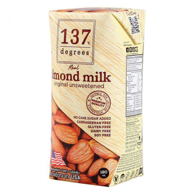 Thùng 36 hộp sữa hạt hạnh nhân 137 Degrees nguyên chất không đường 180ml
