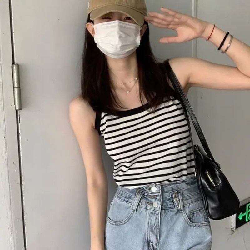 Áo hai dây mỏng kẻ sọc thời trang mùa hè cho nữ