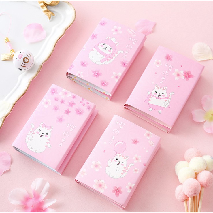 Cuốn Tập Giấy Note Giấy Ghi Chú Chú Mèo Nhật Bản Giữa Mùa Hoa Sakura