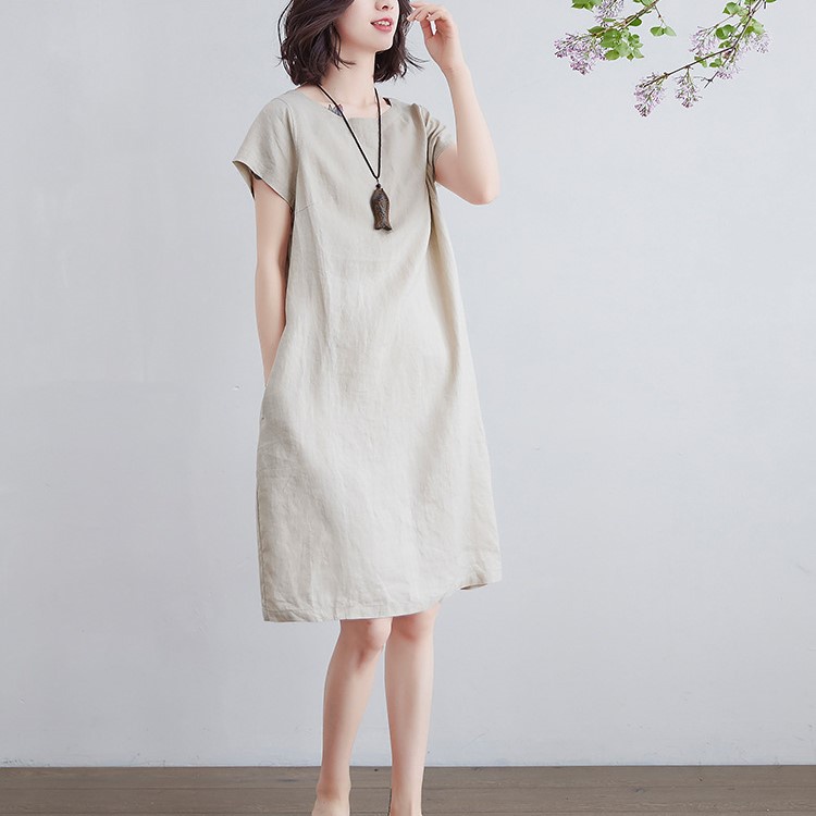 Đầm suông linen tay hến trẻ trung, chất vải linen mềm mát, thời trang phong cách Nhật Bản D84