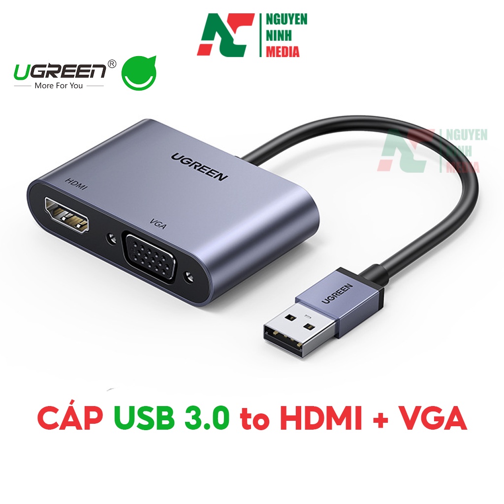 Cáp chuyển đổi USB 3.0 sang HDMI + VGA 1080P/60Hz Ugreen 20518 - Hàng Chính Hãng