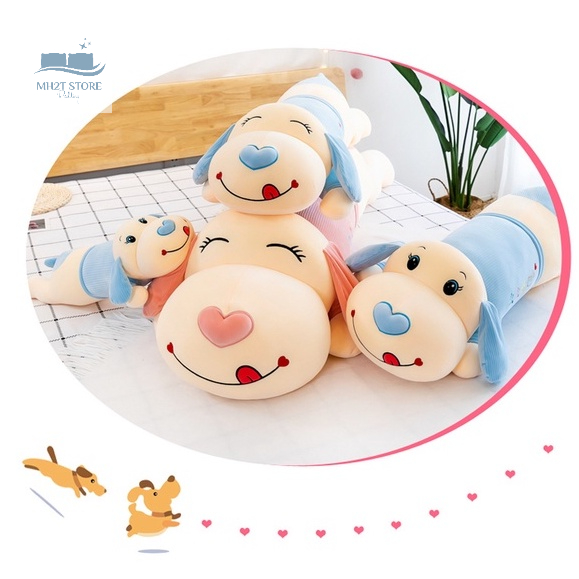 Gấu Bông Chó Nằm Mũi Tim, Thú Nhồi Bông Siêu Mềm Mịn Vải Nhung Cao Cấp Kích Thước 1m3 1m5 SHOP MH2T STORE