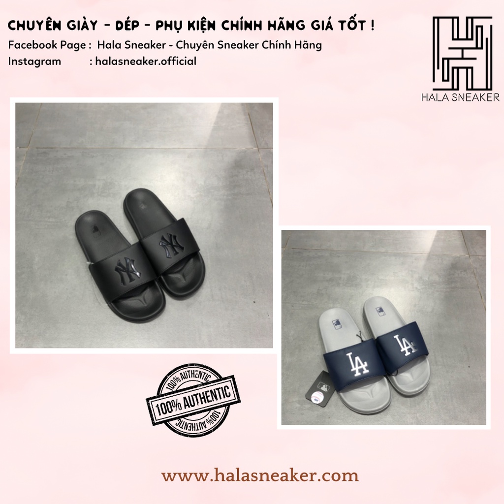 Dép MLB Chính Hãng Black Grey New York Yankees - Dép Quai Ngang Đen Xám Authentic Slides - Hala Sneaker