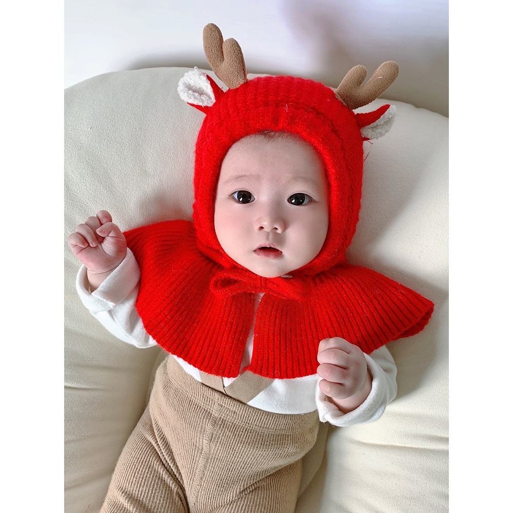 Mũ Tích Hợp Khăn Choàng Len Dệt Kim Dễ Thương Xinh Xắn Thời Trang Thu Đông Cho Bé