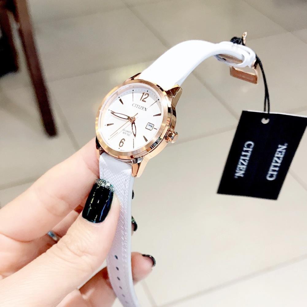 Đồng Hồ Nữ Citizen EU6073-02A Dây Da Viền Vàng Hồng
