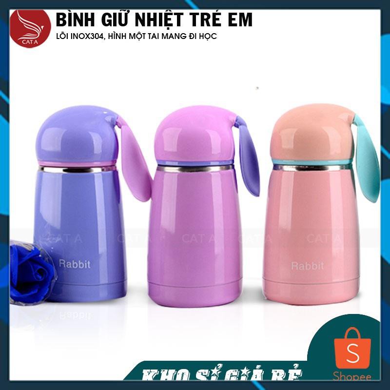 { Rẻ mỗi ngày } BÌNH NƯỚC GIỮ NHIỆT TRẺ EM LÕI INOX304 TAI THỎ XINH XẮN- 4 màu dễ thương, an toàn tuyệt đối