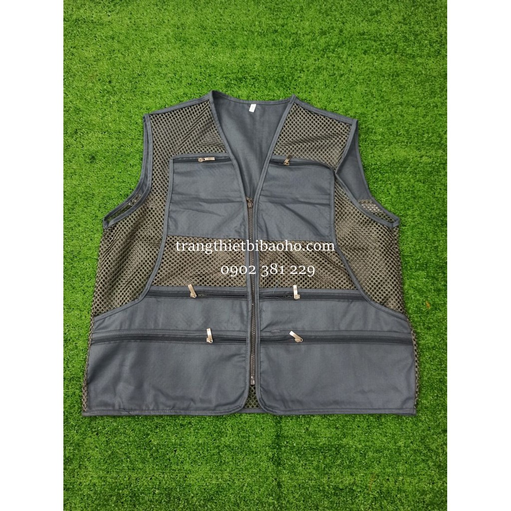 Áo ghi lê phản quang kaki phối lưới 8 túi 7 khóa kéo thoáng mát - 5 màu lựa chọn