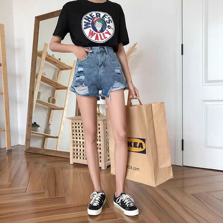 Quần short jean nữ RÁCH ( BÊN 2 BÊN 3 ) XANH ĐÁ mẫu mới nhất S00G-1