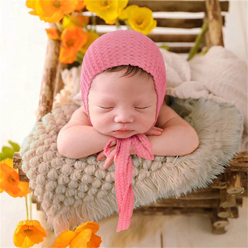 Mũ Đan Len Thủ Công Thắt Dây Làm Phụ Kiện Chụp Ảnh Cho Bé Sơ Sinh