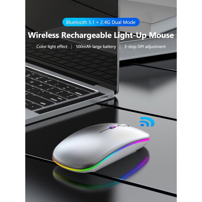 Chuột không dây Ankndo sạc pin RGB tương thích bluetooth 2.4G không ồn đèn nền LED cho máy tính/laptop