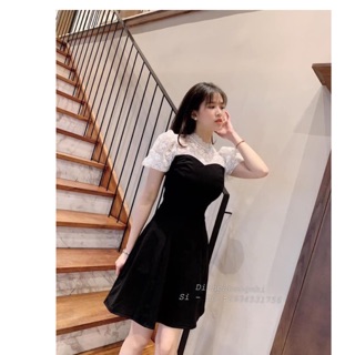 Váy phối tay kèm hoa,váy phối ren