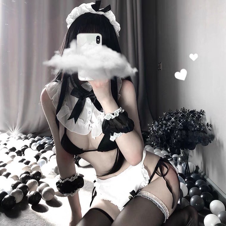 [SẴN[sale] Đồ ngủ sexy cosplay hầu gái bikini nơ cổ gợi cảm quyến rũ kèm quần chip G-string Freesize dưới 52kg Quyến rũ | BigBuy360 - bigbuy360.vn
