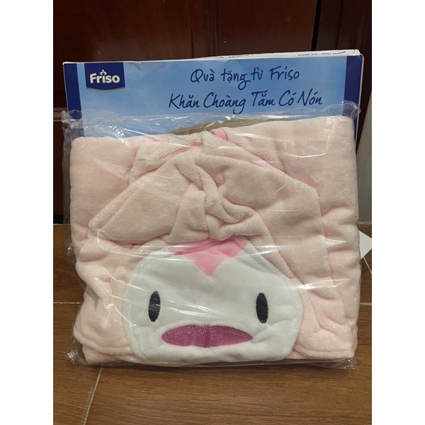 Khăn choàng tắm có nón Friso cho bé(Hồng_Vàng)