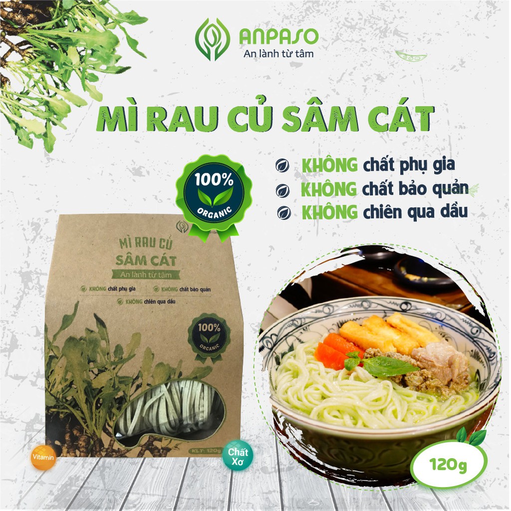 Mì Eat Clean Rau Sâm Cát Hữu Cơ Organic  Anpaso, Giảm Cân, ăn chay, không chiên nóng, tốt cho tiêu hóa 120g