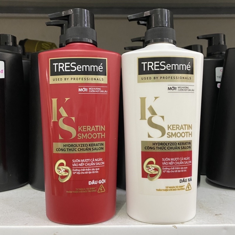 Combo gội 640g + xả 620g TRESemme Keratin Smooth Tinh dầu Argan và Keratin vào nếp suôn mượt