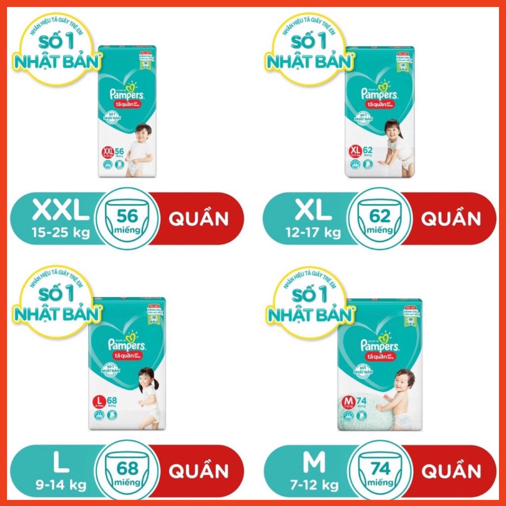 Bỉm Pampers Quần Giữ Đang Mới Gói Cực Đại M74/L68/XL62/XXL56