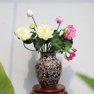 [ẢNH THẬT] BÓ HOA SEN thân cành LỚN 9 MÓN trang trí nhà, trang trí bàn thờ, phong thủy