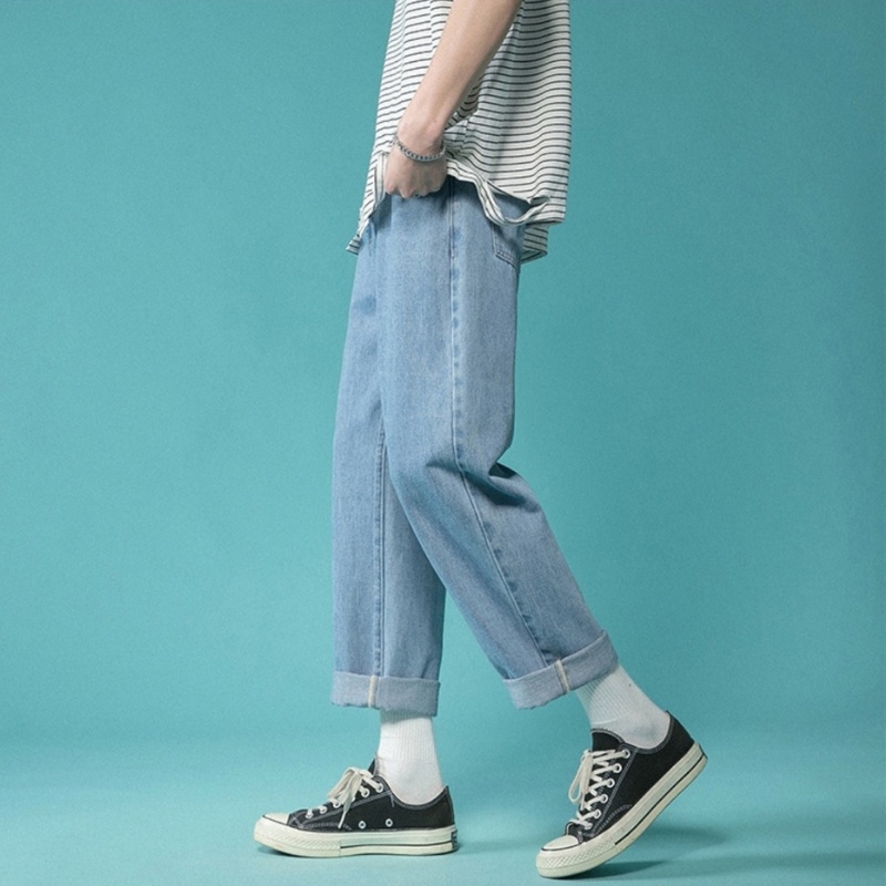 Quần Jean Nam Baggy ống suông, rộng, vải bò cao cấp, mầu xanh sky, xanh sáng, xám hottrend hàn quốc 2021-Trend Clothing