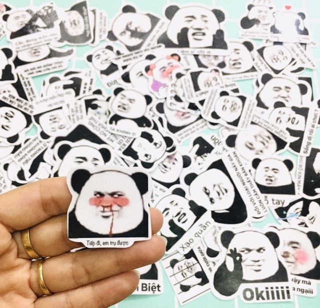 Sét 30-50 Sticker gấu trúc meme ép lụa bóc dán