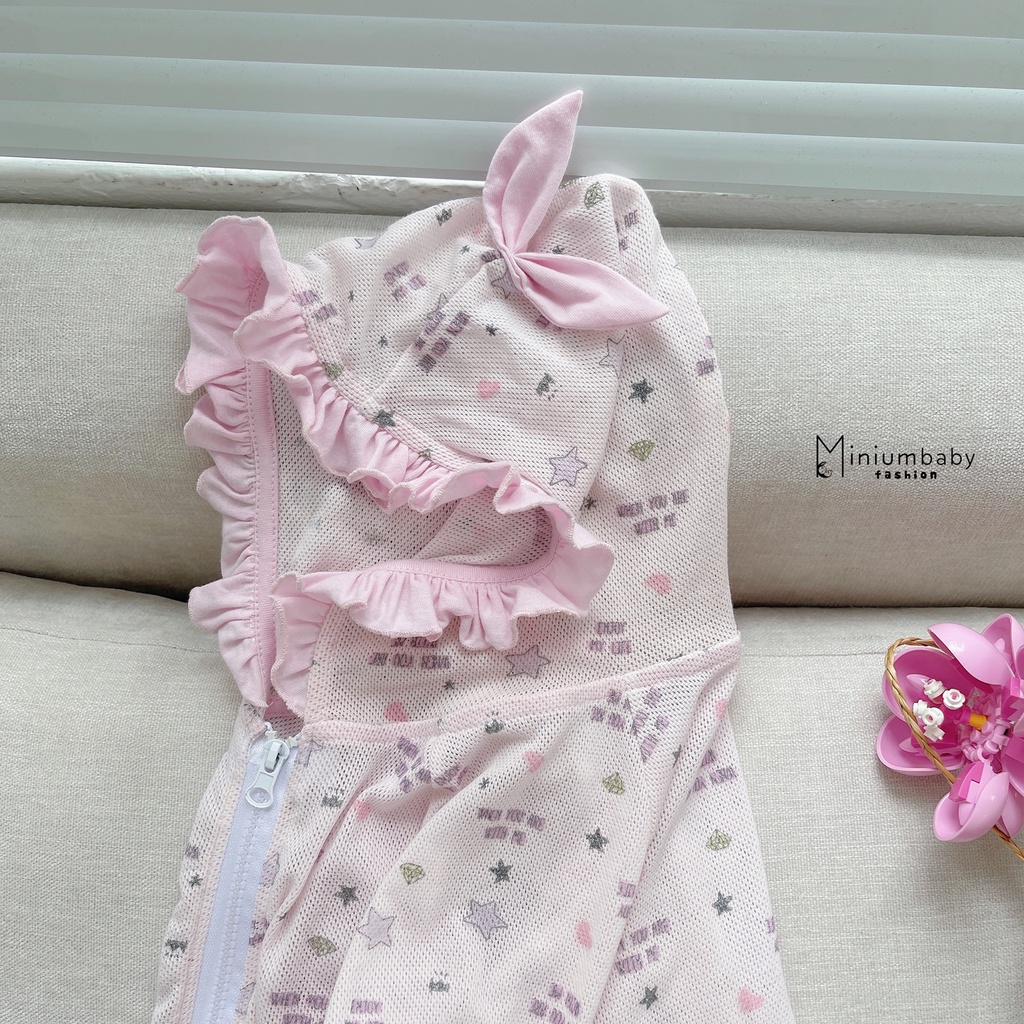 Áo khoác chống nắng cho bé gái, áo thiết kế đi biển, chất liệu cotton thông hơi dạng lưới miniumbabyfashion CN1218