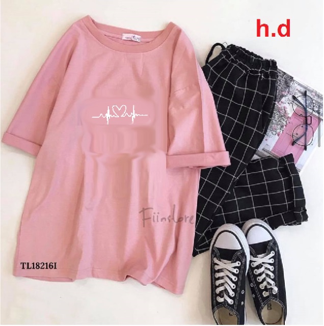 Sét áo nhịp tim + quần kẻ đen nhỏ HĐ12 , Áo thun nam nữ, quần kaki, quần nữ, sét bộ mặc ở nhà MODY