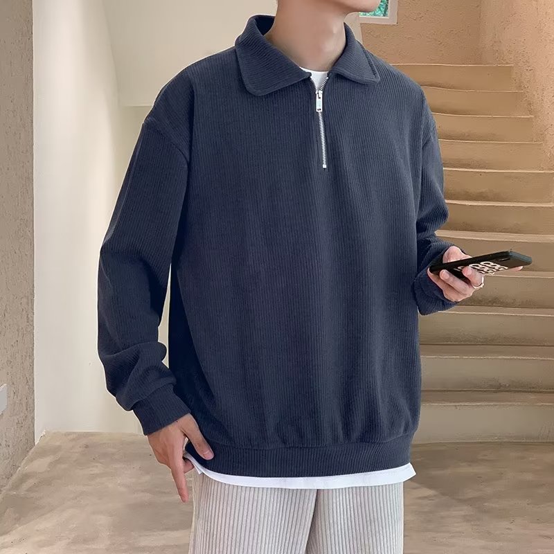 Áo Thun polo Cao Cấp Có Khóa Kéo Nửa Màu Sắc Tươi Sáng Phong Cách Đường Phố Ruffian 4 Màu M-2XL