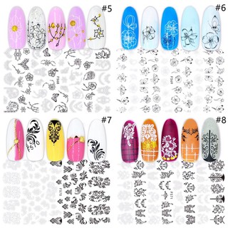 Sticker dán móng nail hoa lá trắng đen