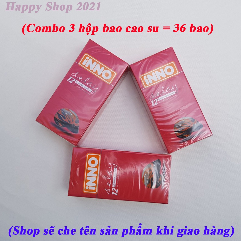 Combo 3 hộp bao cao su INNO Delay 12 (36 bao) - bao kéo dài thời gian, chống xuất tinh sớm