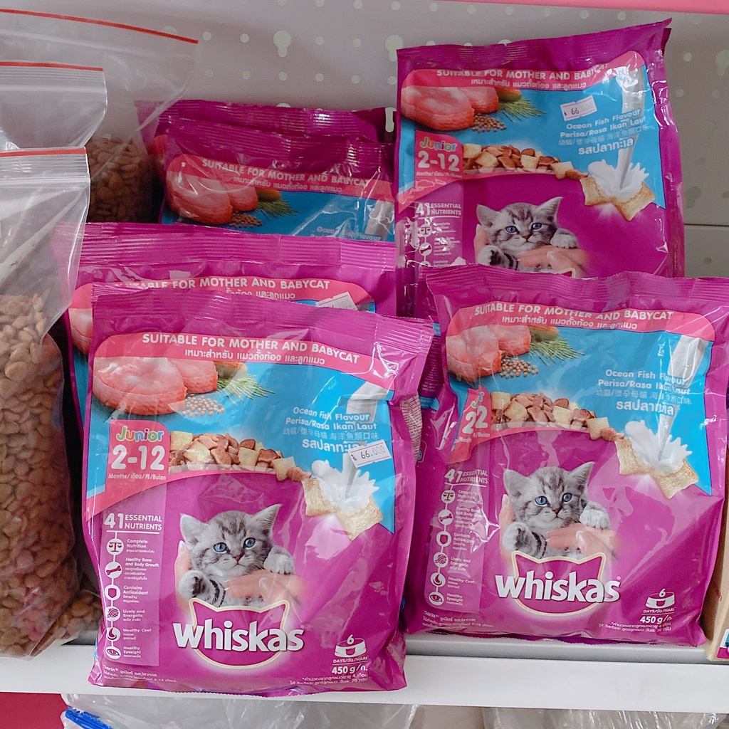 Hạt Whiskas Junior cho mèo con & mèo mẹ gói 450g 1.1KG vị cá biển cá thu