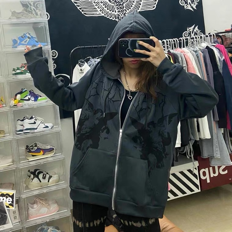 [ Mã 12FASHIONSALE1 giảm 10K đơn 50K ] Áo hoodie tay dài dáng rộng size lớn in họa tiết có túi và khóa kéo cho nữ | BigBuy360 - bigbuy360.vn