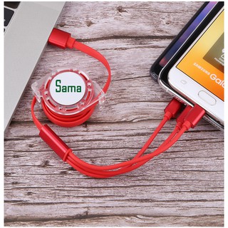 Cáp Sạc Rút 3 Đầu Thông Minh - Cuộn Cáp Sạc 3 ĐẦU IOS, Androi