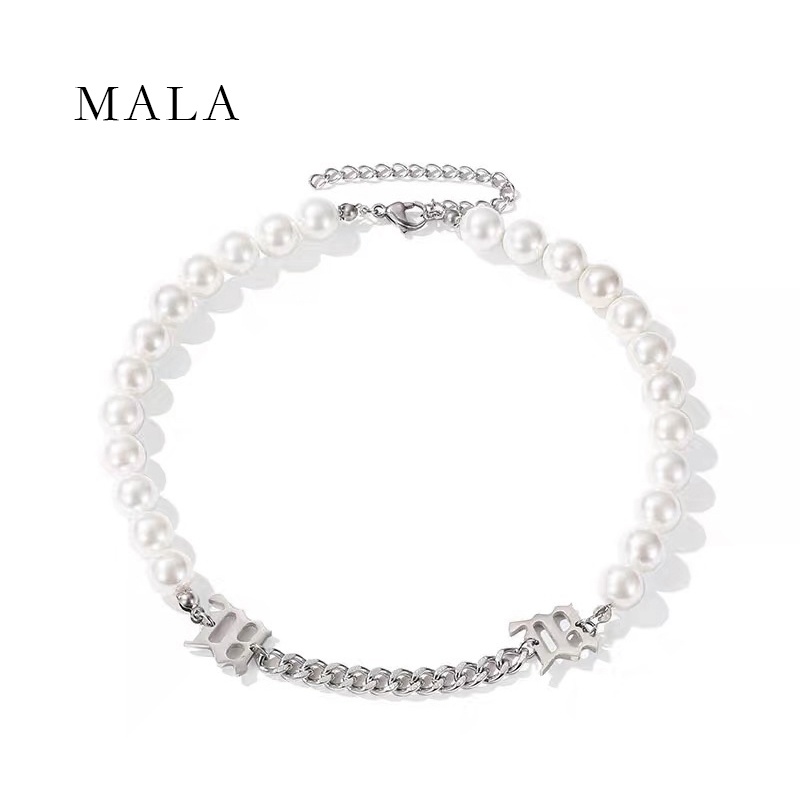 Vòng đeo tay/ Vòng cổ MAYEBE LAVEND thép titan phối ngọc trai nhân tạo thời trang