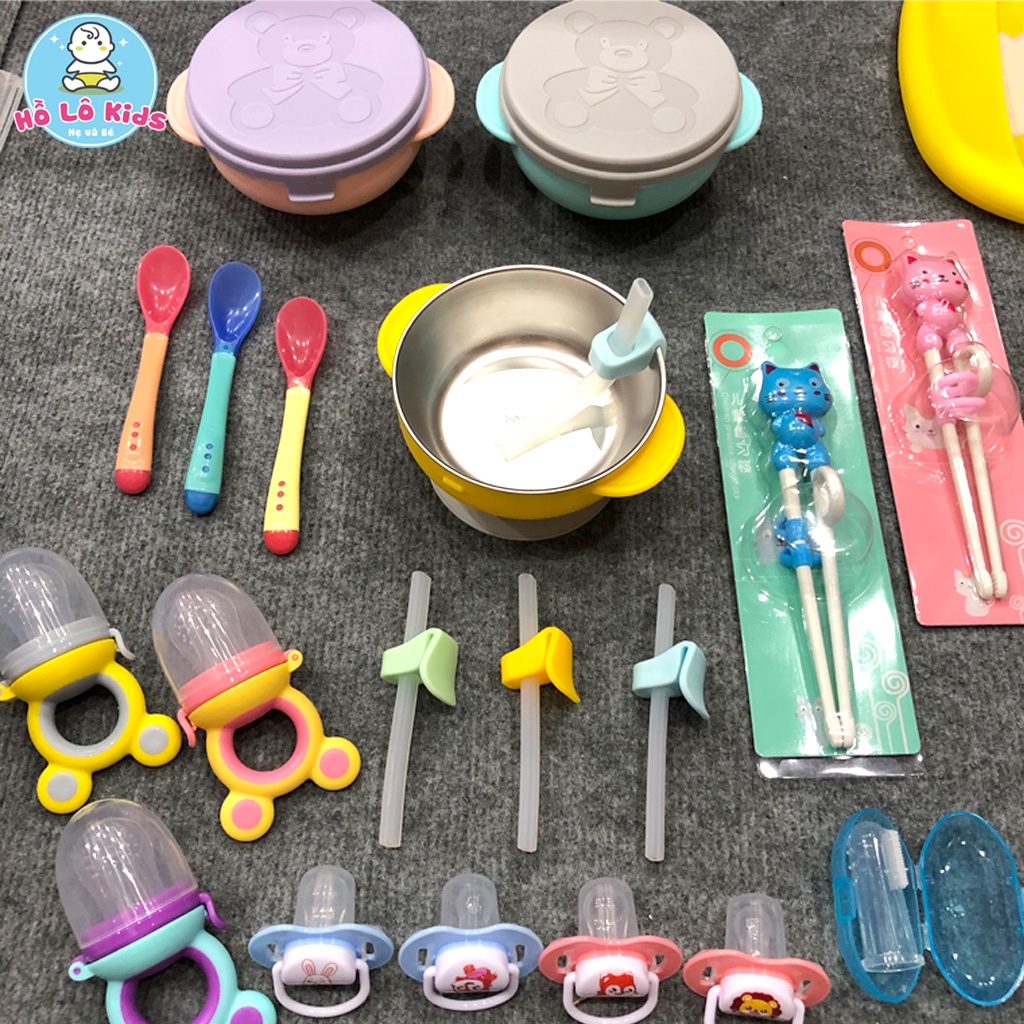 Ống hút silicon gắn bát gắn cốc cho bé ăn dặm tặng kèm cọ vệ sinh Hồ Lô Kids