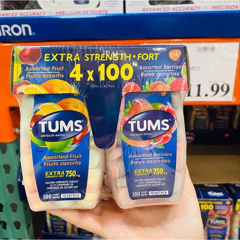 KẸO NGẬM TUMS ASSORTED BERRIES FRUIT EXTRA 750MG 100 VIÊN (CHUẨN USA)