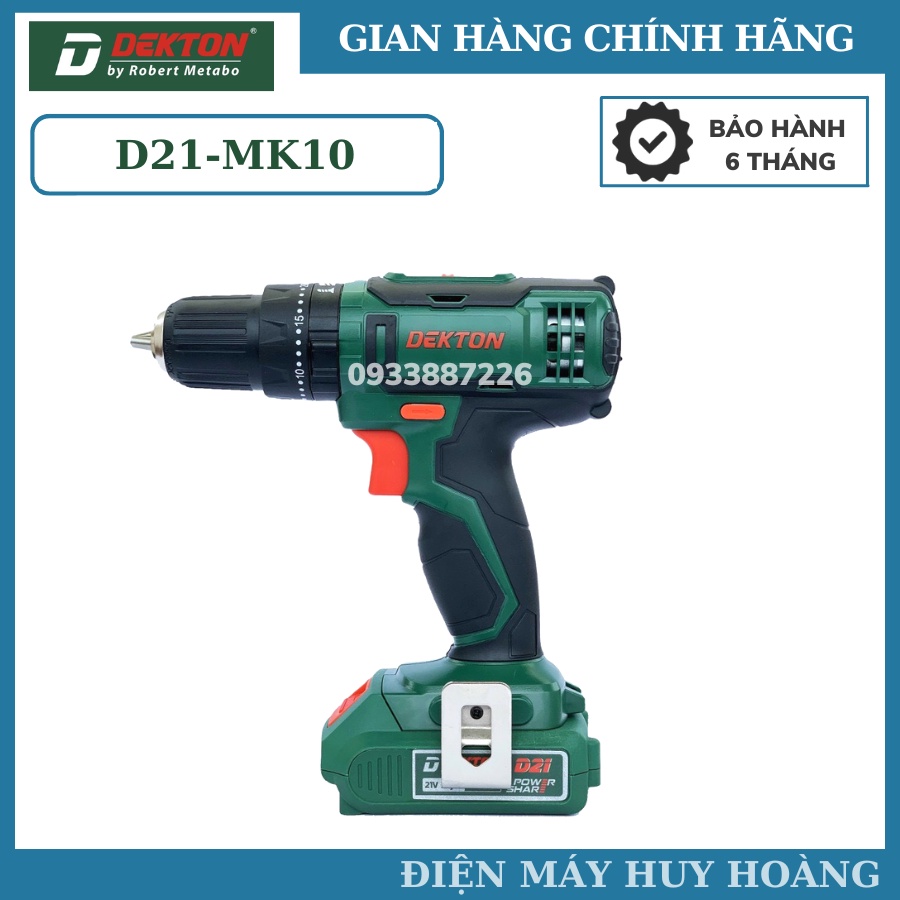 Máy Khoan Pin DEKTON D21-MK10, Pin Li-ion 21V, 2Ah, Đầu Autolock, Khóa Trục 10mm, Có Hộp Nhựa BMC