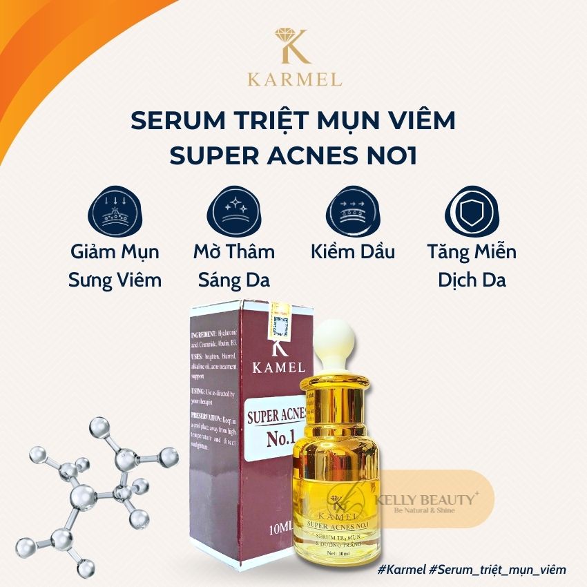 Serum Mụn Viêm Super Acnes No1 KARMEL 10ml – Giải Quyết Mụn Viêm, Kiềm Dầu, Mờ Thâm | Kelly Beauty