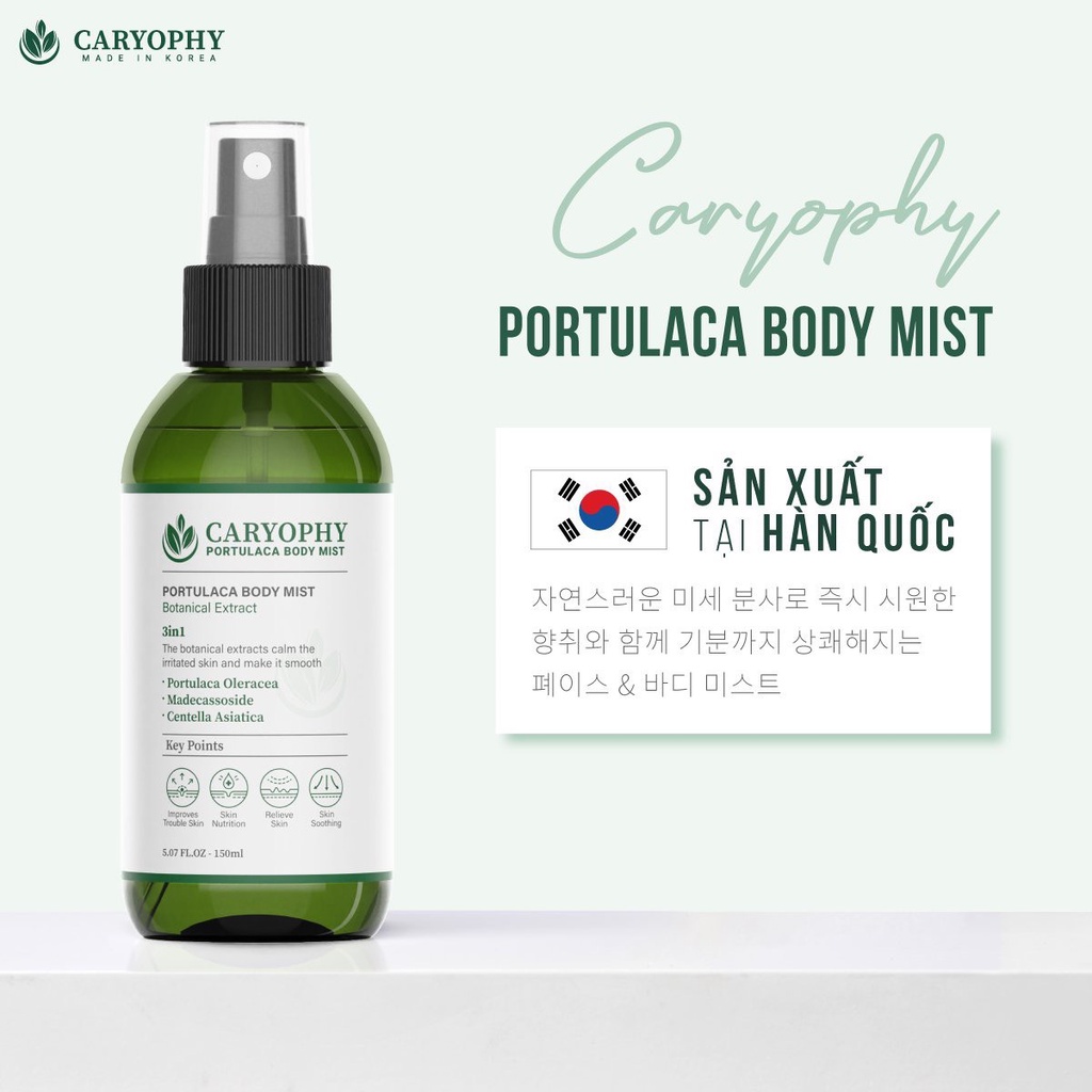 Xịt mụn lưng Caryophy Portulaca Body Mist giảm mụn, mờ thâ.m, sáng da ( 150ml )