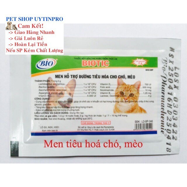 BỘT BIOTIC HỖ TRỢ ĐƯỜNG TIÊU HÓA CHO CHÓ MÈO Gói 5g Xuất xứ Việt Nam