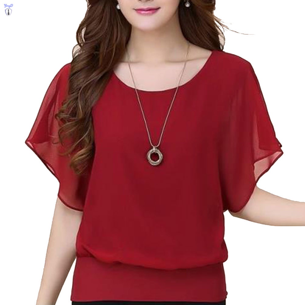 Áo Chiffon Cánh Dơi Cổ Tròn Tay Cánh Dơi Cỡ Lớn Thời Trang Mùa Hè Cho Nữ