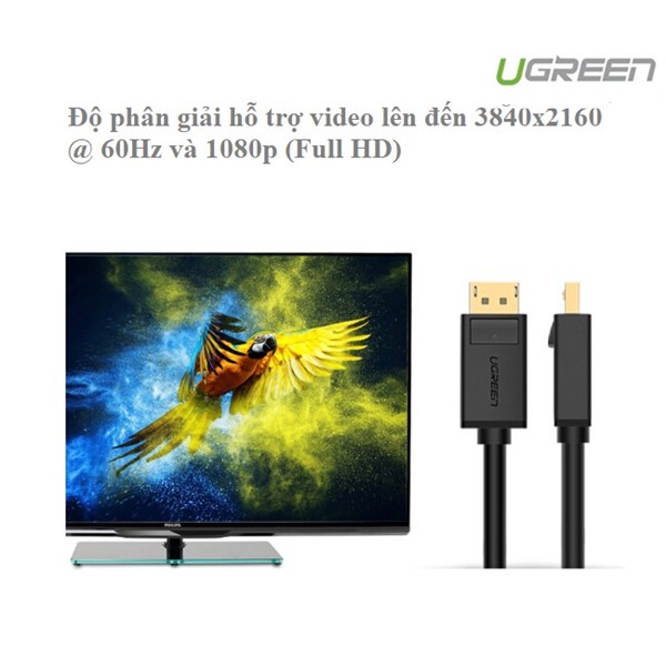 [Mã 2404EL10K giảm 10K đơn 20K] Cáp Displayport 1,5m chính hãng Ugreen 10245 hỗ trợ 2K*4K,3D