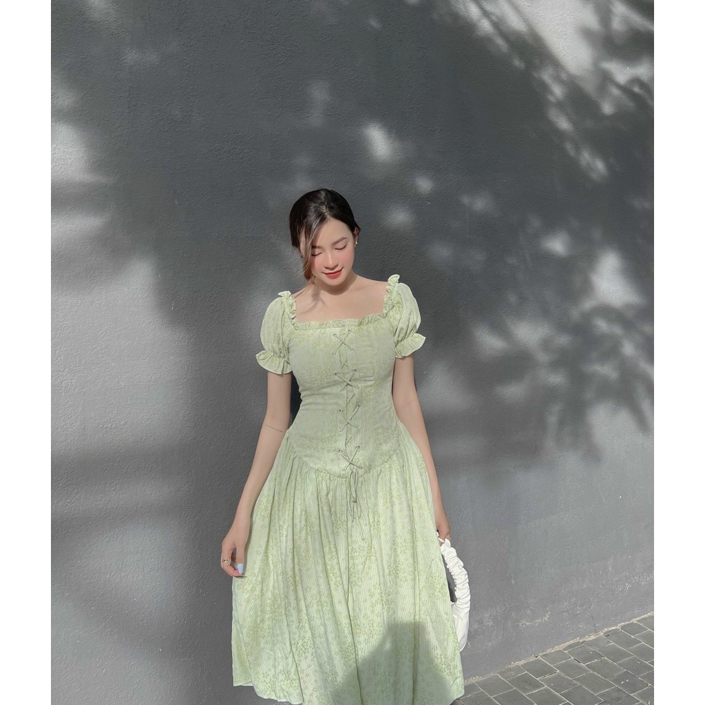 Đầm corset hoa dây đan dáng xoè NPSHOP, váy midi tiểu như form dài NPDAM031